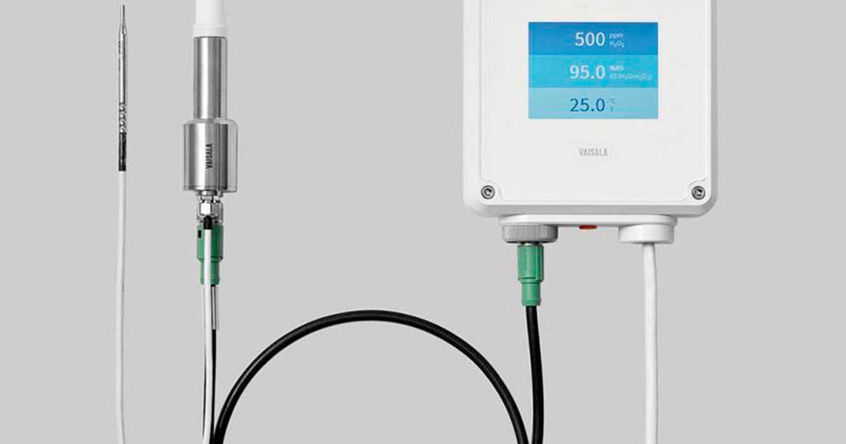Primer plano del sensor de medición para biodescontaminación H2O2 vaporizado Vaisala PEROXCAP HPP272.