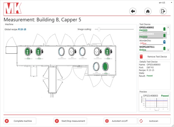 Interfaz que muestra los dispositivos testeadores de guantes conectados mediante wifi con el software GITS® 4