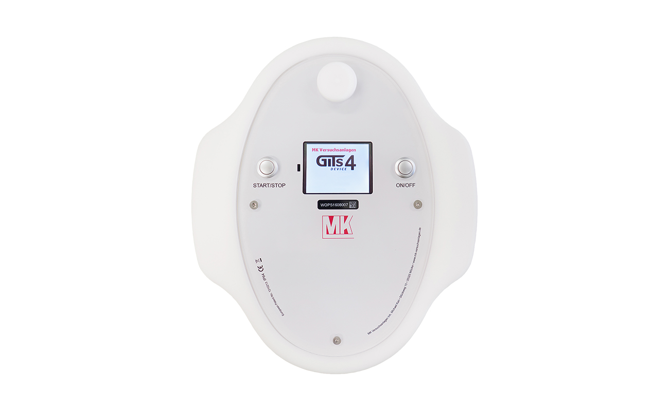 Vista frontal d'un dispositiu MK per al test d'integritat de guants en RABS o aïllador.