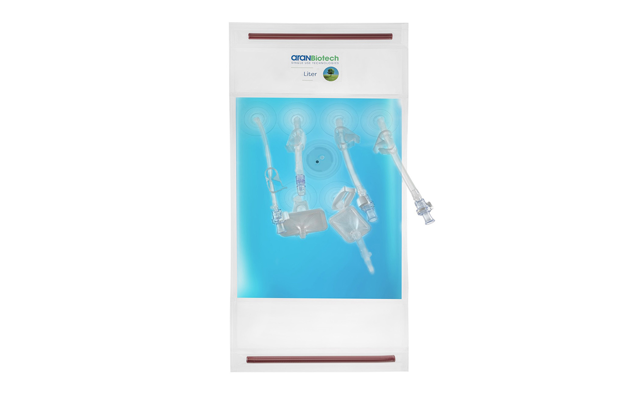 Borsa per a bioreactors wave. Part superior: ports d'addició i ports de venteo. Part inferior: sensor DO i pH incorporat