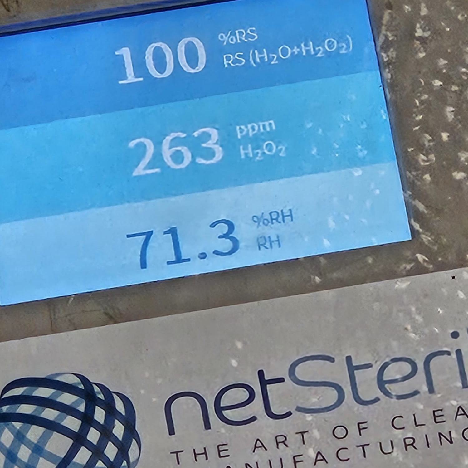 ejemplo de valores de proceso durante un ciclo de biodescontaminación con VH₂O₂ - concentración de 263 ppm en el punto de saturación